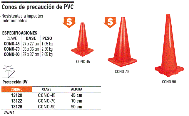 Cono de precaución de 70 cm de PVC, Truper