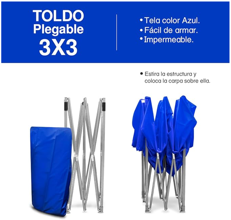 Toldo Plegable Serwin Azul 3x3 m